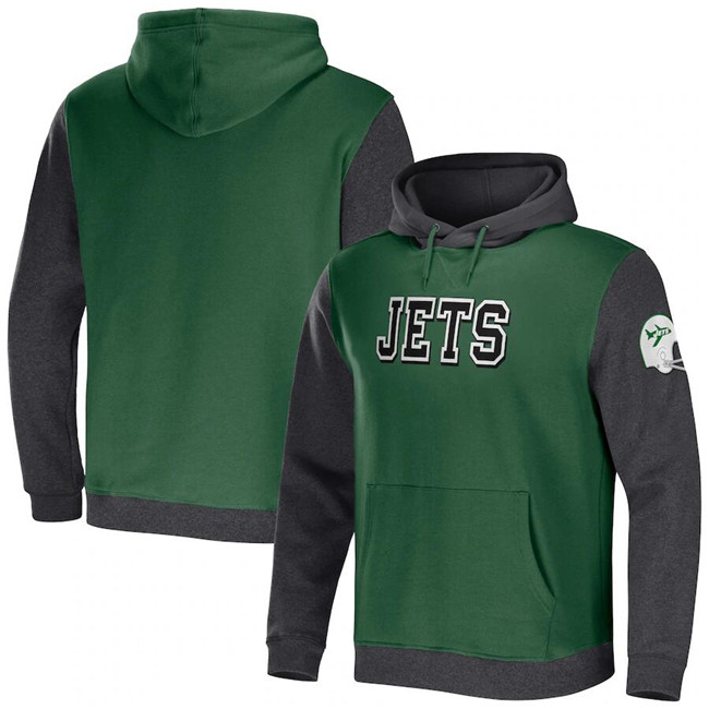 New York Jets x Darius Rucker Collection Green/Heather Charcoal Colorblock Pullover Hoodie - Click Image to Close